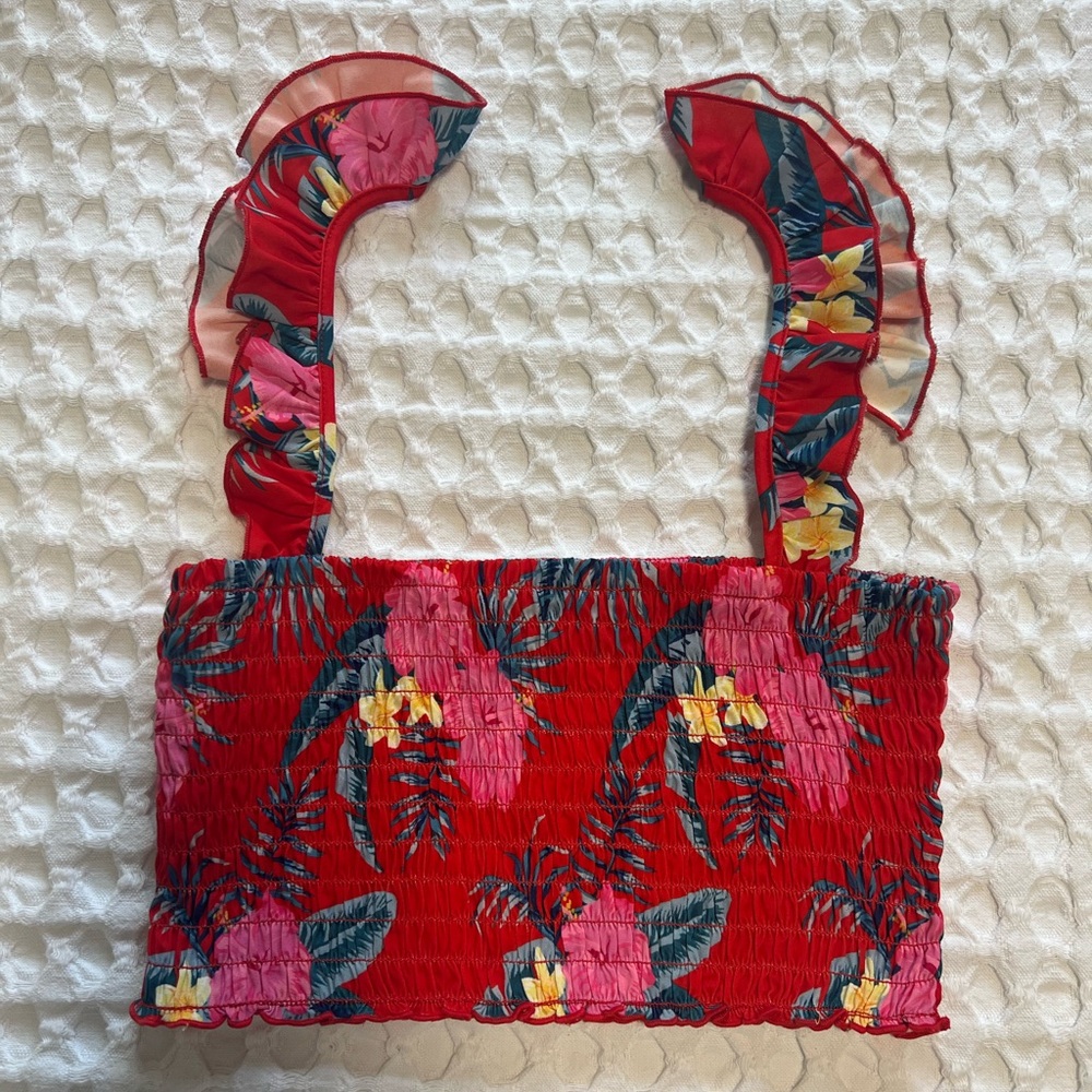 Tiger Mist Smocked Tropical Crop Top - Picture 1 of 6